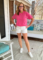 Zenana White Button Front Raw Hem Denim Shorts - -Jimberly's Boutique-Olive Branch-Mississippi